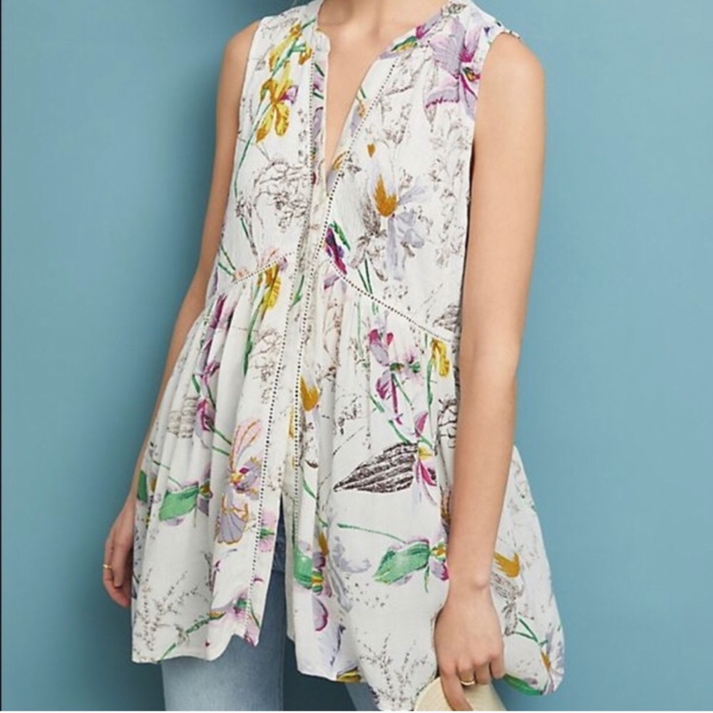 Anthropologie Nia Embroidered Floral Tunic Sz Small
